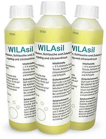 WILAsil 3 Flaschen à 250ml CPAP Maskenreiniger Silikonreiniger - für CPAP-Masken, Atemmasken, CPAP-Schläuche und CPAP-Zubehör