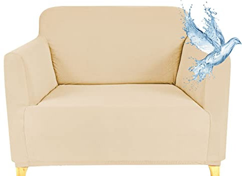 Poligino Sofabezug 1 Sitzer Wasserdicht, Sofahusse Elastisch Universal, Sofa Cover Stretch 1 Sitzer (70-120 cm) Creme weiß