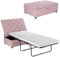 COSTWAY Folding Sofa Bed with Mattress, 2-in-1 Convertible Sofa Ottoman, Space-Saving Button Tufted Couch Sleeper Lounger Footstool for Living Room, Bedroom and Office (Pink)