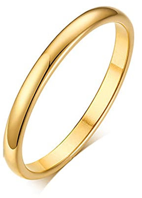 Dsnyu Vergoldet Stapelbare Ringe Titan 2MM Poliert Edelstahl Eheringe Comfort Fit für Frauen Männer 54 (17.2)
