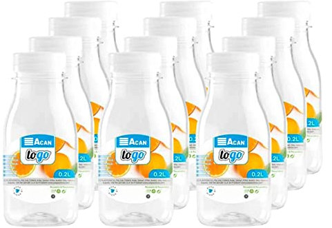 Tradineur - Pack de 12 botellas de plástico - Incluye tapa - Ideal para la conservación de tus alimentos - Capacidad de 0,2 Litros - 13 x 5,5 cm