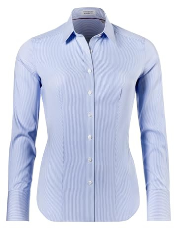 Vincenzo Boretti Blusa, Modern-Fit/Taglio Abbastanza Aderente, Colletto della Camicia, a Righe - Facile da Stirare Blu/Bianco 46