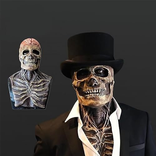 Lanckeli Maschera da Teschio di Halloween con Mascella Mobile, Cranio Inquietante, Maschera in Lattice per Adulti.