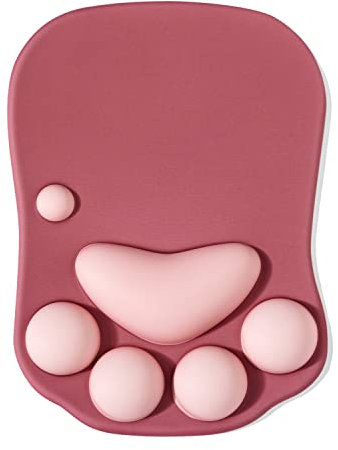 DOBAOJIA Tappetino Mouse con Poggiapolsi, Mouse Pad Ergonomico, Tappetino per Mouse con Zampa di Gatto Carino, in Morbido Silicone, Base Antiscivolo, per casa/ufficio/gioco, Rosso Scuro