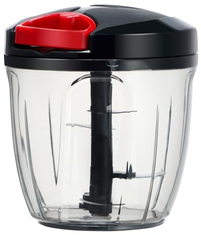 Ourokhome Manual Food Processor Vegetable Chopper, Portable Hand Pull String Garlic Mincer Onion Cutter for Veggies, Ginger, Fruits, Nuts, Herbs, etc., 900ml, Black