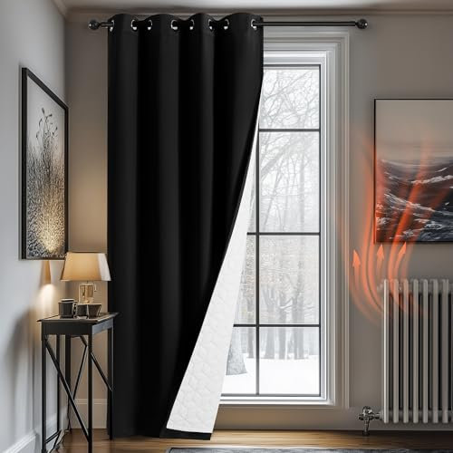 Deconovo Thermal Door Curtain 84 Inch Drop, Full Blackout Curtain with Thick Microfiber Lining, Double Layer Windproof Soundproof Curtain for Door, 52 x 84 Inch(WxL), Black, 1 Panel