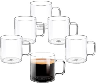 Wilmax | Teegläser & Kaffeegläser mit Henkel | 6er-Set | 100 ml | | Gläser für Heiß- und Kaltgetränke | Kaffeebecher | Glühweingläser | Saftgläser | Wassergläser | Glastassen | Spülmaschinenfest