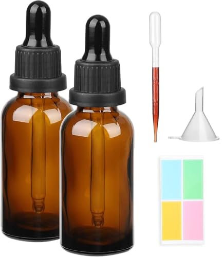 Hyber&Cara Flacons en verre ambre avec pipettes,2x100ml Bouteilles compte-gouttes en verre brun vides pour les huiles essentielles/aromathérapie