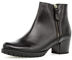 Gabor Damen Ankle Boots, Frauen Stiefeletten,Wechselfußbett,Moderate Mehrweite (G),gefüttert,Bootee,Booties,schw(Flausch/Gold),40.5 EU / 7 UK