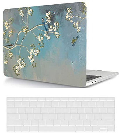 Coque Compatible avec MacBook Pro 14 Pouces 2023 2021 Version M2 A2779 M1 A2442 avec Retina Display Touch ID, Étui Rigide Protecteur en Plastique et Housse de Clavier, Oiseaux et Fleurs
