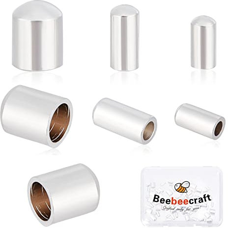 Beebeecraft 90Pcs 3 Size Leather Cord Ends 925 Sterling Silver Plated Column End Caps 1.2/2/3mm Cord Terminators End Caps for DIY Jewelry Making