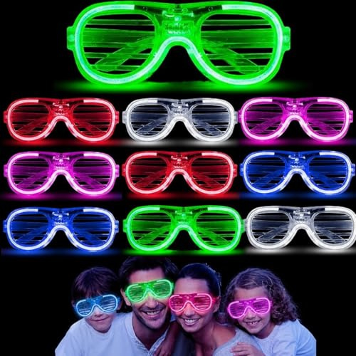 Kovim Neon Glasses - Led Light up Shutter Glasses Flashing Sunglasses for Kids Adults Rave Happy New Years Eve Party Christmas Glow Glasses