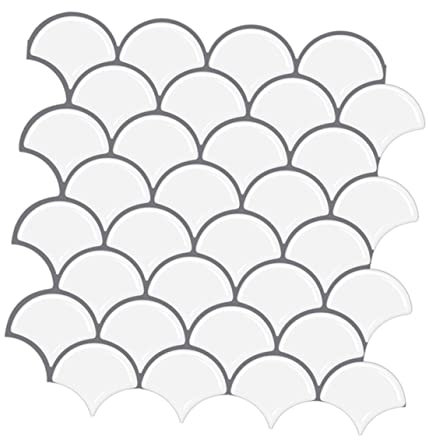 1 Sheet Waterproof and Oilproof Wall Sticker Decor Wallpaper Stickers Bathroom Fish Scale Shell Mosaic Tile Fish Scale Wall Panels Backsplash Tile Peel and Stick Flooring