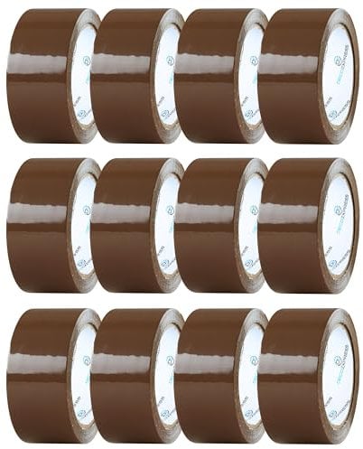DECO EXPRESS Paketklebeband 12er Pack Paketklebeband Braun, Klebeband Transparent und Zerbrechlich Klebeband - Packing Tape zum Verpacken, Umzug (Braun, 12 Rollen)