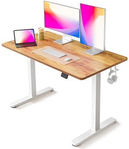 FEZIBO Schreibtisch Höhenverstellbar Elektrisch, 120 x 60 cm Computer Stehschreibtisch mit Memory-Steuerung und Anti-Kollisions Technologie, Hellbraune Tischplatte