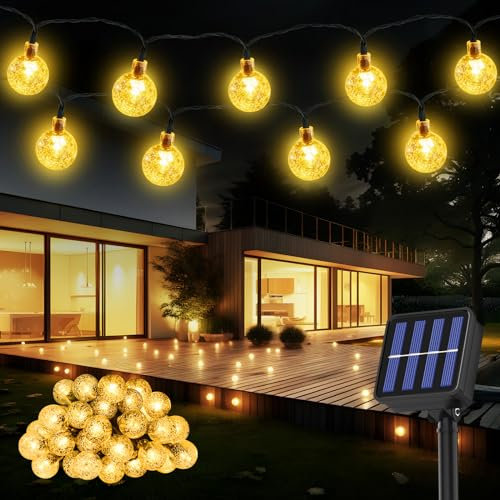 Luces Solares LED Exterior Jardín, 8M 30LED Guirnaldas Luces Solar, 8 Modos IP65 Impermeable Para Decorar Jardines, Patios, Terrazas, Fiestas, Bodas - Blanco Cálido