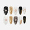Sun&Beam Nails Handgefertigte Nagelspitzen Mittellange Mandelförmig Nägel zum Aufkleben in Weiß schwarz Blumen Design mit Klebepads 10 Stück (#130 L)
