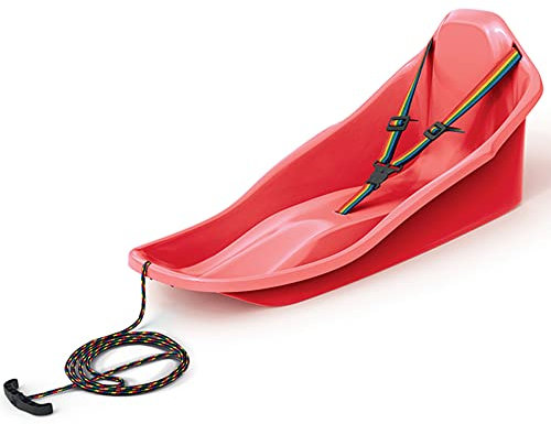 molti Schlitten für Kinder bis 3 Jahre mit Rückenlehne, Sicherheitsgurt und Zugseil Kleinkinder Bob Rutscher Rodel Schneegleiter TOPO 72x37 cm (Rot)