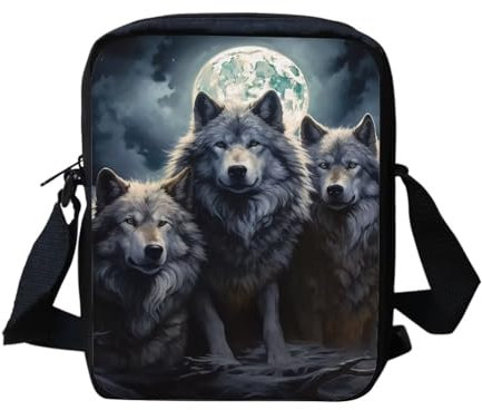 Howilath Kleine Kuriertasche mit lustigem Tierdruck, Outdoor-Reisetasche, Umhängetasche, Handytasche, Wolf Moon Star