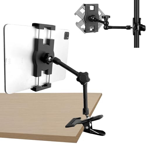 Mippko Clip Clamp Tablet Holder for Desk/Table/Easel/Board/Shelf,Compatible with 7~12.9 inch iPad/Nexus/LG G Pads/Fire HD, Aluminium Alloy 10 inch Length Magic Arm Metal Clamp