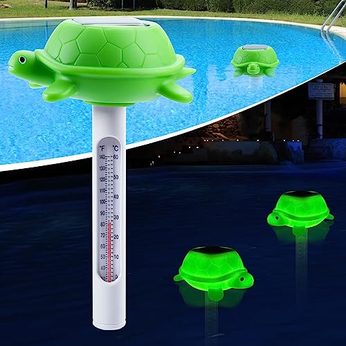 KingSom Thermomètre Piscine Flottant,Thermomètre Piscine Solaire avec lumière de tortue,Thermomètre de Piscine Facile à Lire la Nuit,Thermomètre de l'eau pour Piscine,Thermomètre pour Spa
