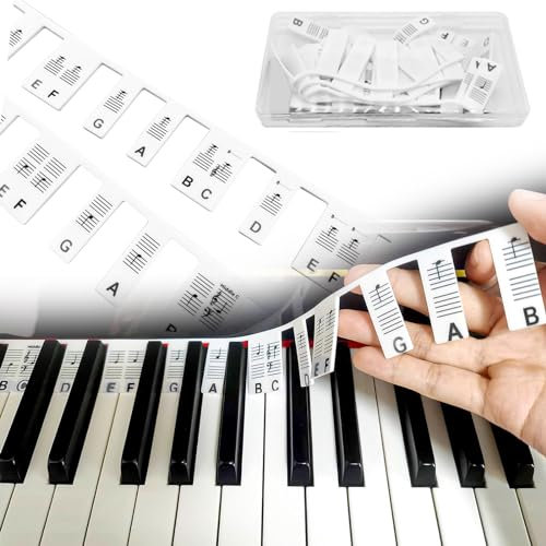 BDSHUNBF Removable Piano Keyboard Note Labels, Piano Key Music Notes Letter Label, Piano Notes Guide for Beginner, Made of Silicone, No Need Stickers, 88-Key Full Size Reusable Comes with Box(Black)