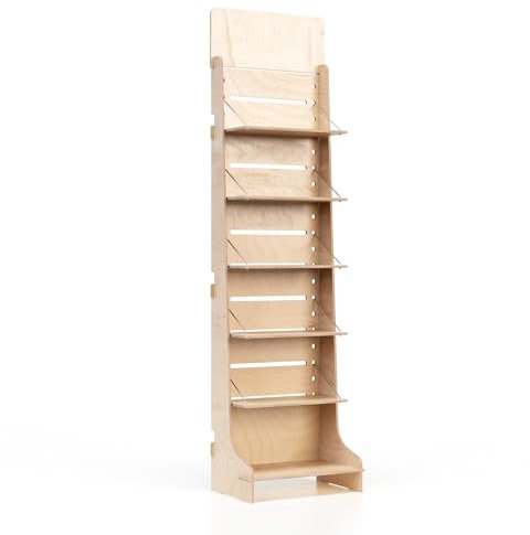 Espositore in Legno, da Terra, Regolabile, Inclinazione e Altezza Ripiani Variabile, Espositori per Negozi, Alimentari, Farmacie, Cartolerie, Ferramenta, Librerie (Flexi - L.45cm)