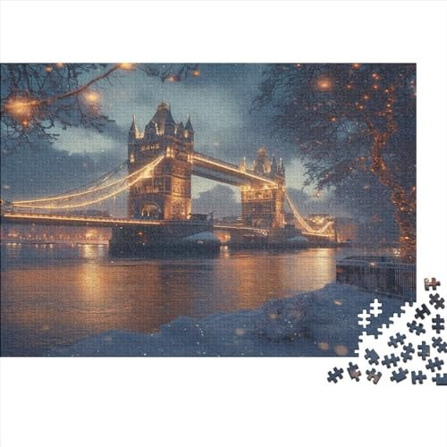 TANLINGFL London Bridge 1000 Stück Puzzles Für Erwachsene Teenager Stress Abbauen Familien-Puzzlespiel Mit Poster in 1000-teiliges Puzzle Kinder Lernspiel Spielzeug Geschenk Puzzel 1000pcs (75x50cm)