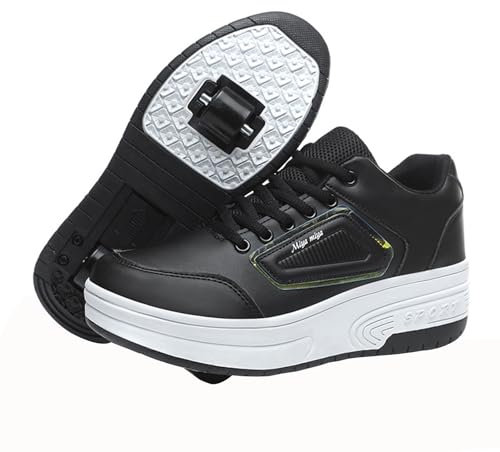 Mateju Schuhe mit Rollen für Jungen Mädchen, Kinder Rollschuhe Schuhe mit Rollen, Mode Outdoor Turnschuhe Versenkbarer, 2-in-1 Roller Schuhe Turnschuhe Skateboardschuhe 39 EU Schwarz