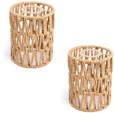 ledscom.de 2 Stück Handgefertigter Boho-Seil-Lampenschirm, geflochten, natur-beige, 120mm Ø