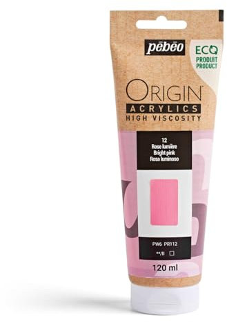 PEBEO - Origin Acrylics 120 ml - Vernice acrilica ecologica - Alta viscosità - Finitura opaca - Legante riciclato al 100% - Materie prime europee al 96% - Rosa chiaro