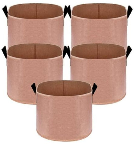Widybord Lot de 5 de Culture de 20 litres, Pots en Tissu Non tissé Robuste avec poignées à Sangle Solide, Marron Clair