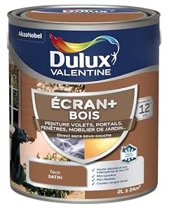 Dulux Valentine Peinture Extérieure Ecran+ Bois - Haute résistance aux intempéries et aux UV, anti-encrassement, couleur longue tenue - Teck 2 L