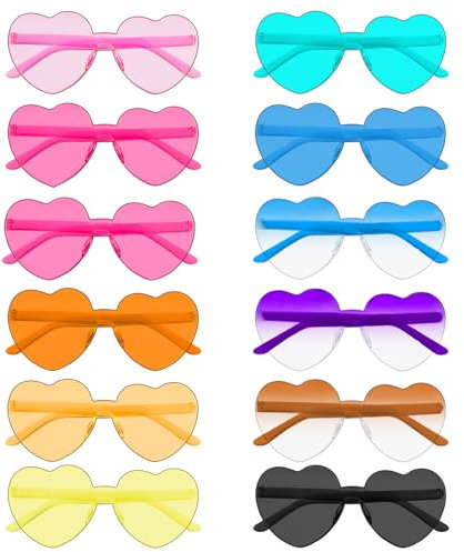 JOYSAL 12 Stück Brillen Herz-Sonnenbrillen für Damen, Party Brille, Magische Farben Party Brille, Hippie Brille für Fasching Foto Requisiten Geburtstagsfeier für Kinder und Erwachsene