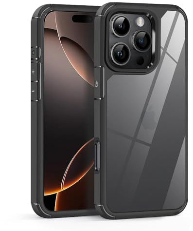 Loyhee Hülle für iPhone 16 Pro (6.3), Stoßfest Militärstandard FallSchutz Handyhülle Transparent Kratzfeste PC Rückseite + TPU Bumper Anti-Fingerabdruck Schutzhülle - Schwarz