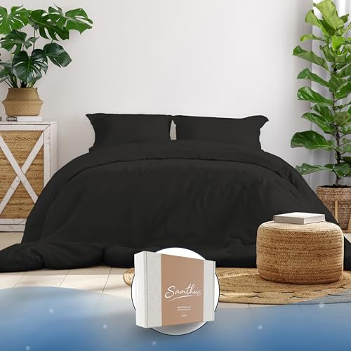 Samthus Bettwäsche 220x240 Baumwolle Satin - Oeko-Tex Made In Green - Himmlisch weicher Schlaf - Bettwäsche-Set mit 1x Bettbezug 220x240 + 2X Kissenbezug 80x80 - Duvet Cover - Schwarz