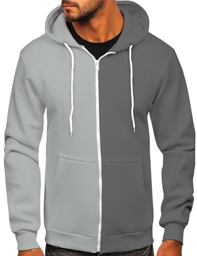 Generisch Zip Up Hoodie, Herren Sweatjacke Kapuzenpullover Basic Hoodie Mit Reißverschluss Langarm Farbblock Hoodie Pullover Hoodie (L, Dark Gray)