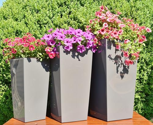 MELTOM Blumenkübel Blumentopf Hochglanz mit Einsatz Hoch Set Hochglanz Gerillt Rattan Oberfläche (Anthrazit, XL+XXL+3XL)