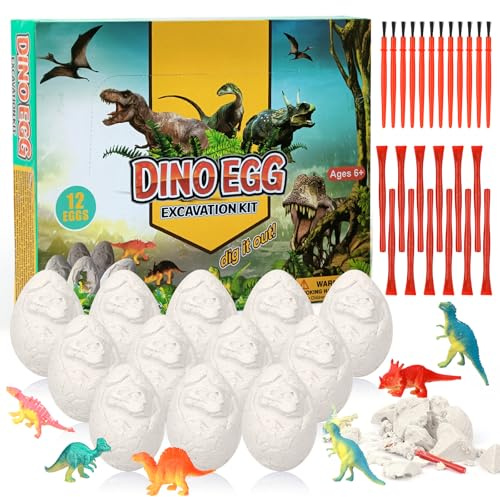 TAIHOBO 12 Stück Dinosaurier Ei Spielzeug, Dino Ausgrabungsset für Kinder | Dino Eier zum Ausgraben, Lernspielzeug für Kinder, Dinosaurier Spielzeug für ab 6 Jahren Jungen, Geschenk für Weihnachten