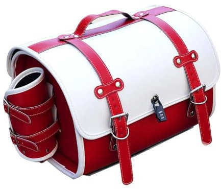 Motorrad Hecktasche für Moto Guzzi V7, Leder Wasserdichter Retro Motorrad Tasche, Große Kapazität Motorrad Aufbewahrungstasche, Motorrad Zubehör,C White + Red