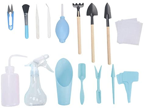 Juego de 16 herramientas suculentas, minijuego de herramientas de jardinería, herramienta de trasplante de suculentas, kit de jardín suculento, herramientas de trasplante para jardín interior,azul