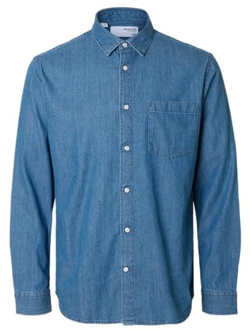 SELECTED FEMME Herren Slhregcarlo Denim Ls Shirt Noos, Medium Blue Denim, M EU