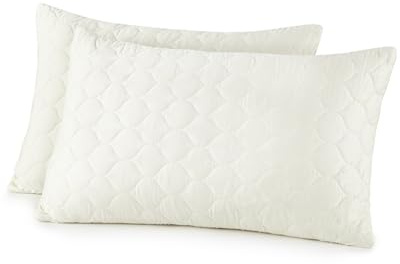 Organic Cotton Pillow Protector - Durable Quilted Pillow Protector Queen Size GOTS & Fairtrade Certified - Thick Hypoallergenic Machine Washable Breathable Cover & Edge Piping - 2 Pack (Ivory, Queen)