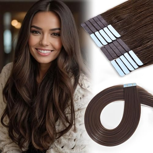 LuxeTress Tape Extensions Echthaar 20 Stück 50g 45 cm Remy Tape in Extensions Echthaar, Seidig Glatt Haarverlängerung Echthaar Skin Weft Haarverlängerung (18 Inch, 50g, #4)