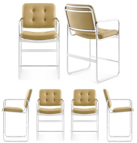 COLAMY Modernes Barhocker-Set 6er, PU-Leder Barstuhl in Thekenhöhe, Knopfgepolsterte Barhocker mit Metallbeinen für Kücheninsel, Wohnzimmer, Bar, Grün