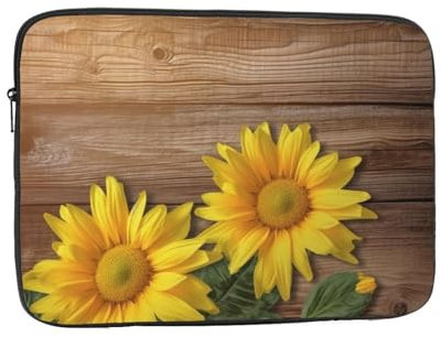Stoßfeste Laptophülle mit gelben Blumen auf Holz, schlanke und leichte Notebook-Hülle für iPad und mehr (25,4 cm - 43,2 cm)