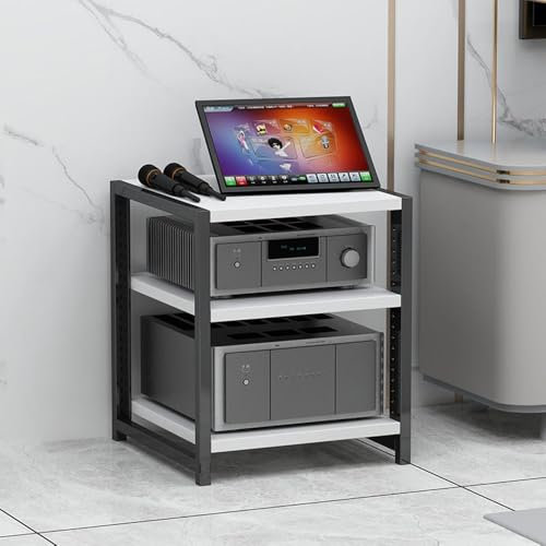 AV ShelfModern 3 Tier Plattenspieler Ständer Einstellbare Höhe AV Medienregal für HiFi-Geräte Weiß Holz Audio Turm mit CD-Player Regal Stereo Komponentenschrank für Home Entertainment