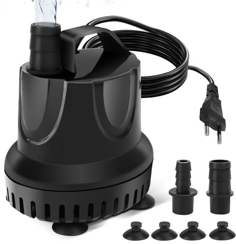 Mini pompa per acquario, 460 l/h, 10 W, mini pompa dell'acqua ultra silenziosa, per fontana da giardino, laghetto, fontana, con cavo da 1,4 m, 2 ugelli pompa dell'acqua (nero)