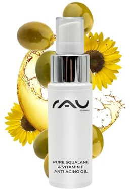 RAU Cosmetics Pure Squalane & Vitamin E Gesichtsöl 50 ml - Anti-Aging Serum mit Pflanzlichem Squalan - Feuchtigkeitspflege für Gesicht, Hals & Dekolleté - Nicht Komedogen