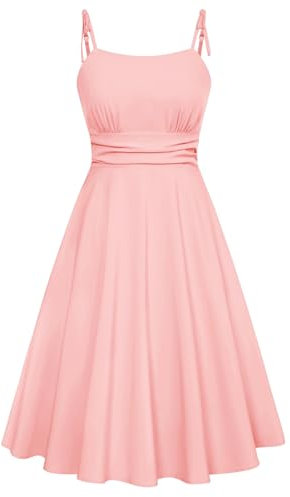 Belle Poque Spring Dresses for Women UK Sleeveless Cute A-Line Flowy Swing Dress 1950s Vintage Dress S Light Pink